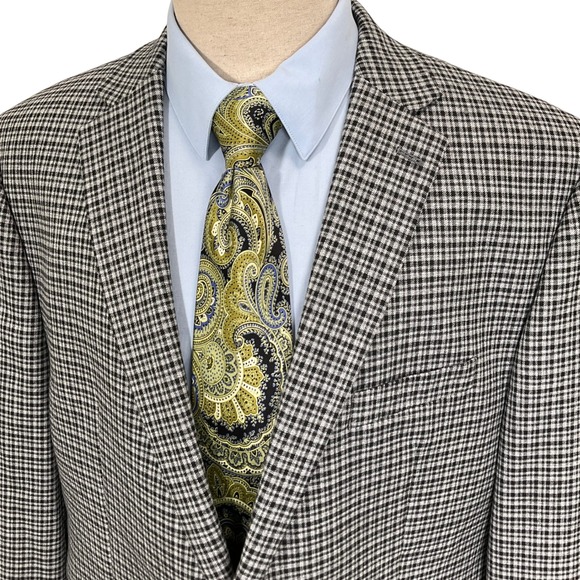 Lauren Ralph Lauren Blazer Mens 48R Gray Houndstooth Black Label Lightweight